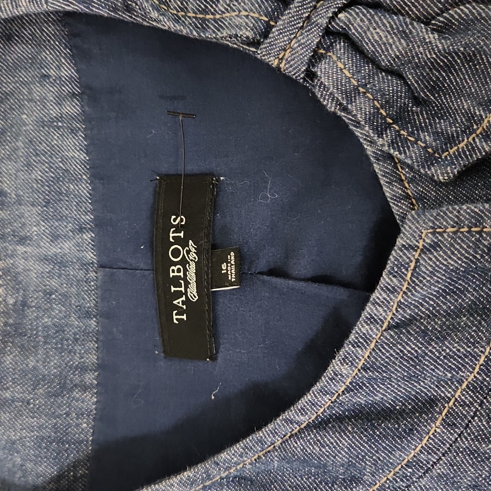 Talbots Blue Denim Jacket with Bow Accent SZ 16 Linen - Picture 5 of 9